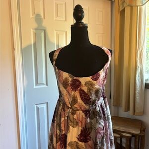 CBR Burgundy and Cream Leaf Print Midi Dress